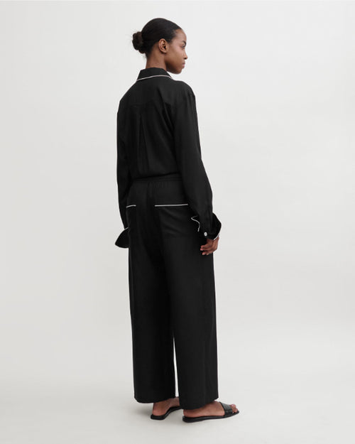 PIPED SILK TROUSERS / BLACK