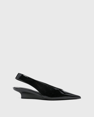 WEDGE HEEL PATENT SLINGBACKS / BLACK
