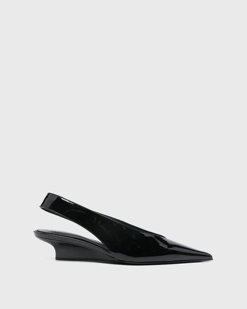 WEDGE HEEL PATENT SLINGBACKS / BLACK