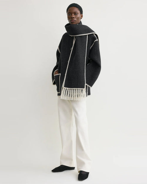 EMBROIDERED SCARF JACKET / DARK GREY MELANGE