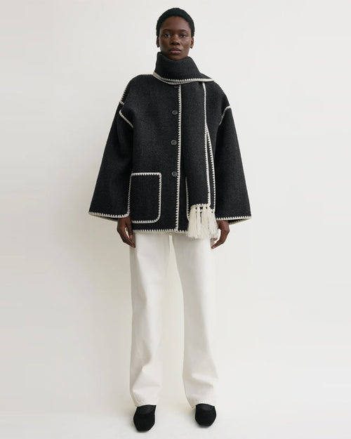 EMBROIDERED SCARF JACKET / DARK GREY MELANGE