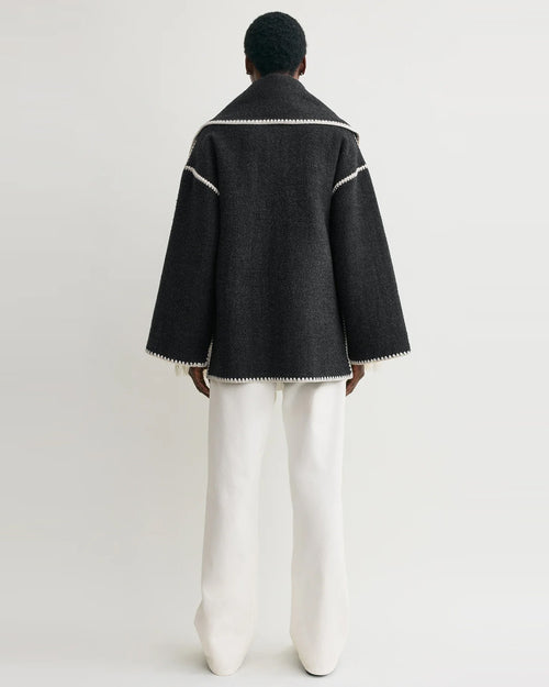 EMBROIDERED SCARF JACKET / DARK GREY MELANGE