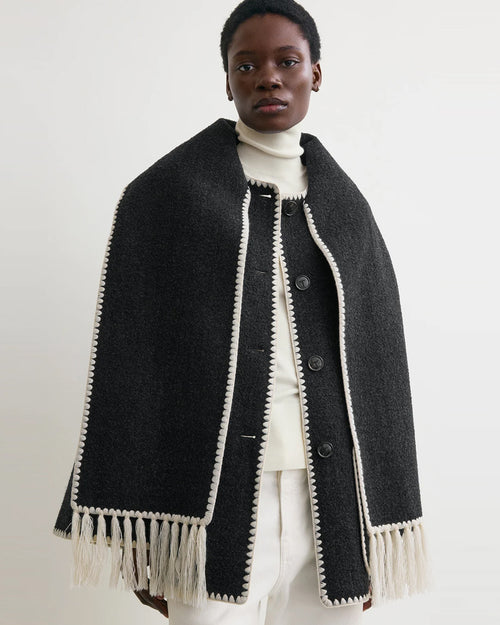 EMBROIDERED SCARF JACKET / DARK GREY MELANGE