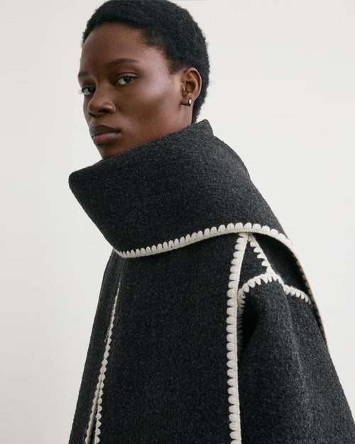 EMBROIDERED SCARF JACKET / DARK GREY MELANGE