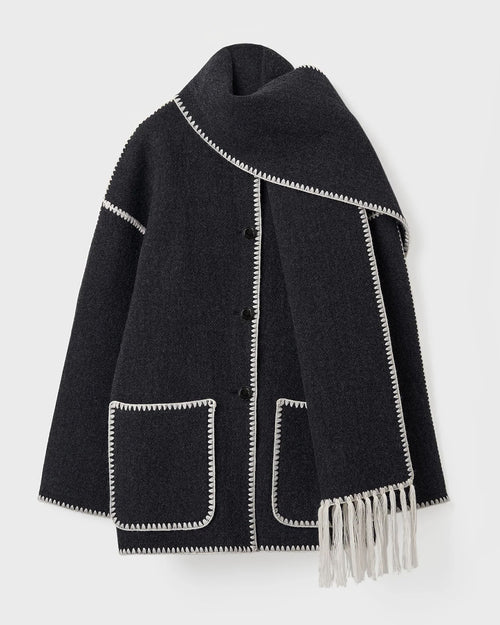 EMBROIDERED SCARF JACKET / DARK GREY MELANGE