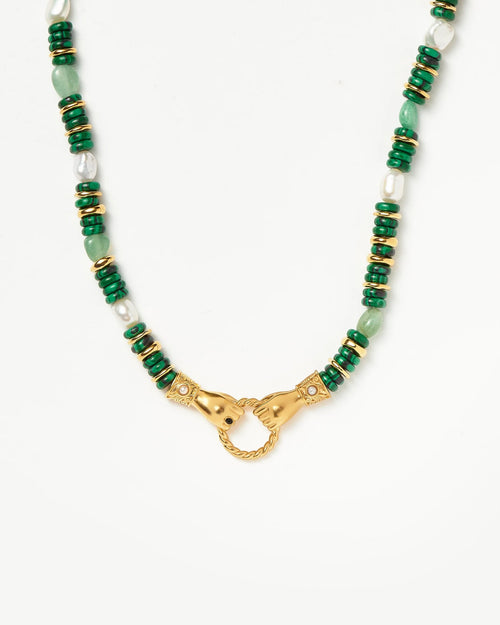 LARGE BEADED IN GOOD HANDS NECKLACE / GOLD GREEN