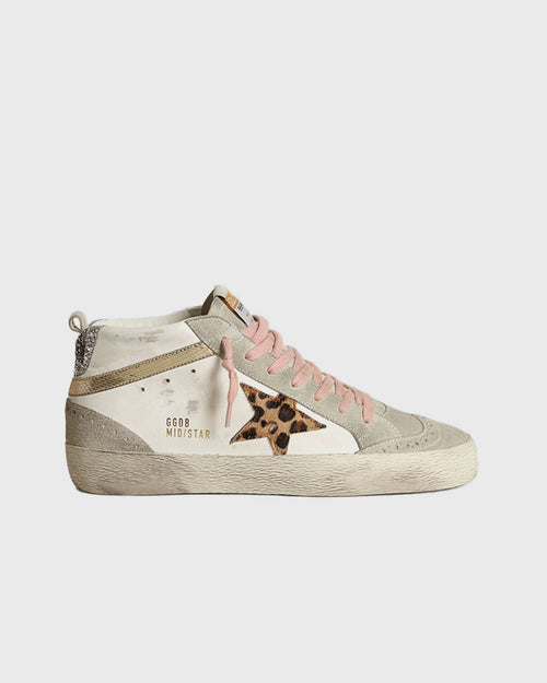MID STAR LEATHER SNEAKER / WHITE BEIGE BROWN LEO ICE PLATINUM SILVER