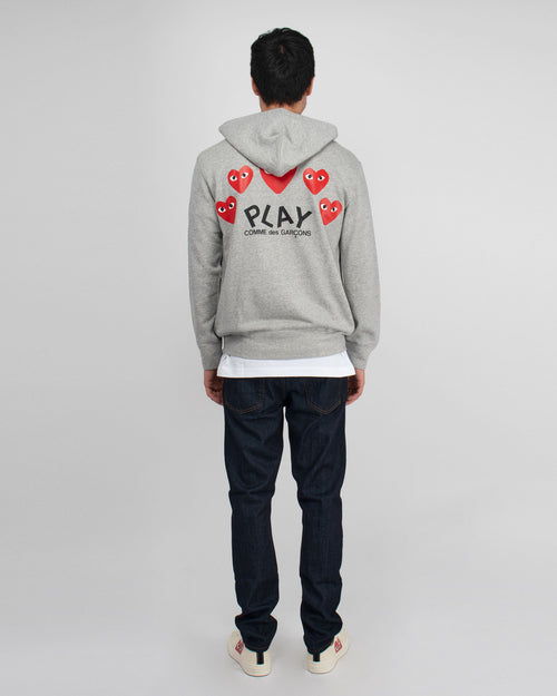 T250 RED HEARTS ON BACK HOODIE / GREY