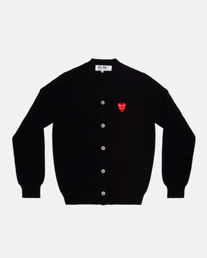 N076 DOUBLE RED HEART CARDIGAN / BLACK